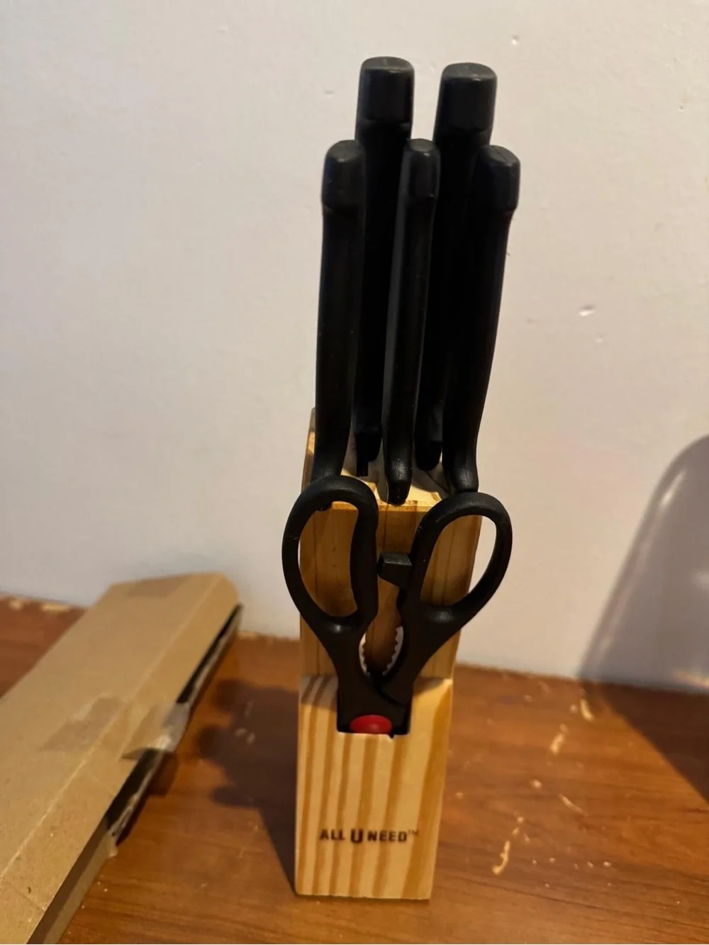 4-Piece Knife Set with Wood Block - Black Handles